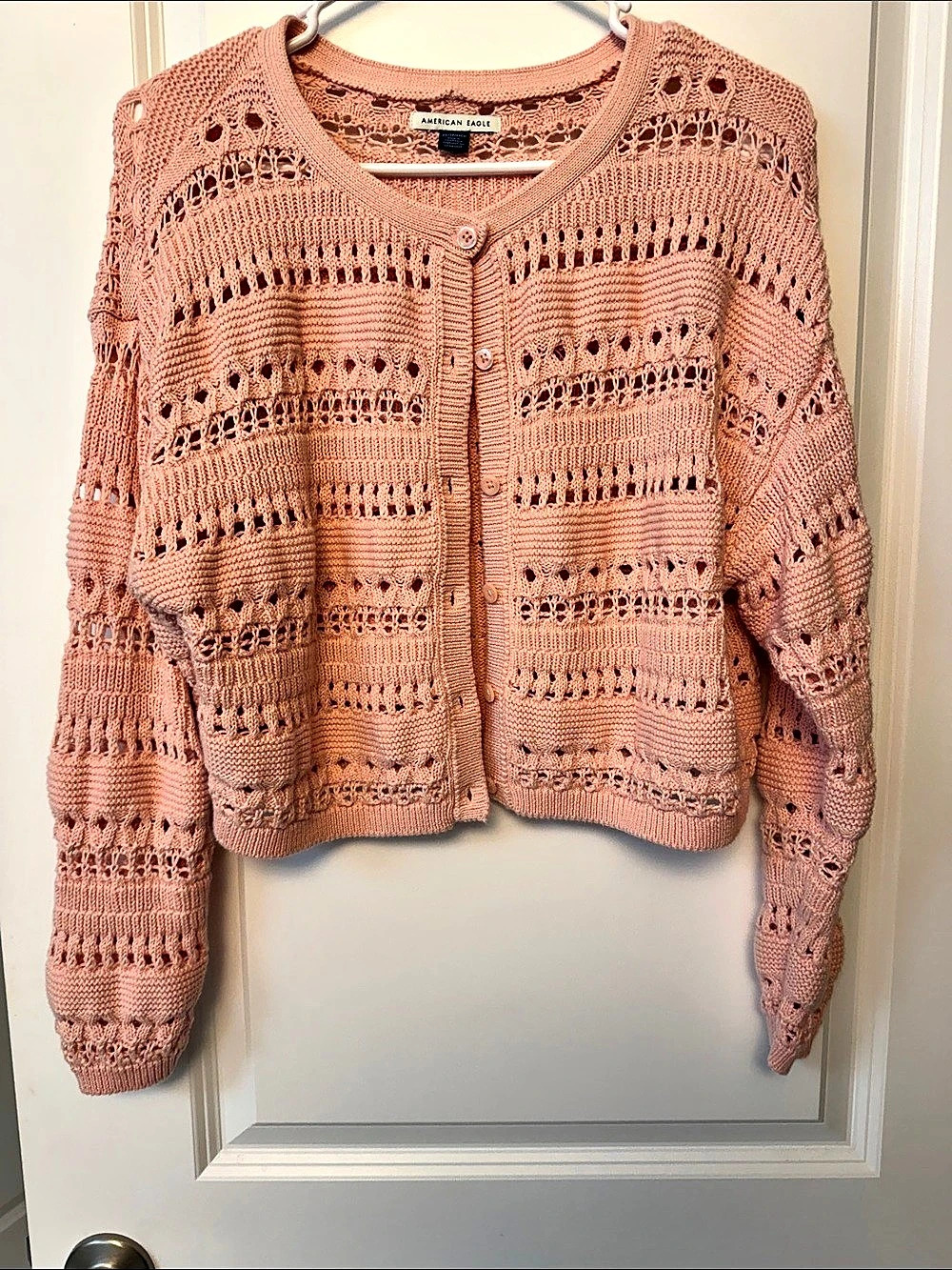 American Eagle AE Open Stitch Cardigan Pink XS